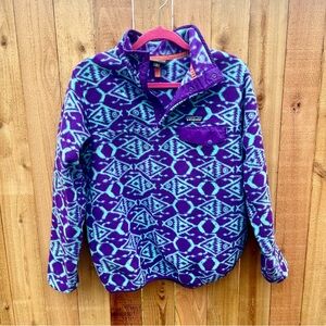 Patagonia Teal & Purple Fish Geometric Snap-T Fleece Pullover M